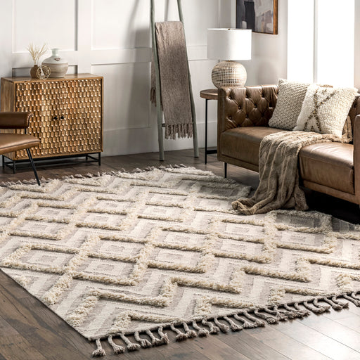 Roxanna Ivory Diamond Shag Area Rug 140x200 cm