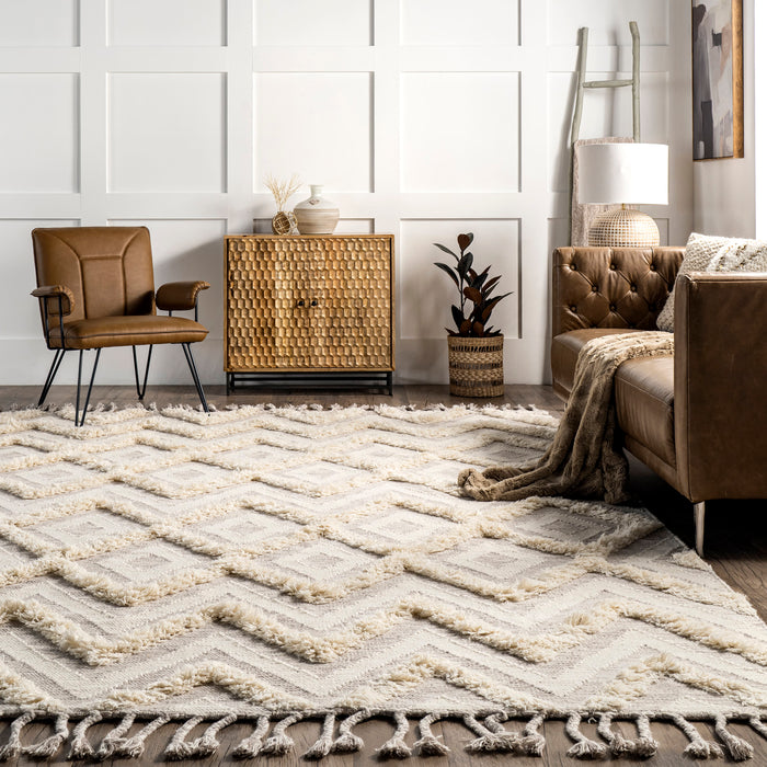Roxanna Ivory Diamond Shag Area Rug 140x200 cm
