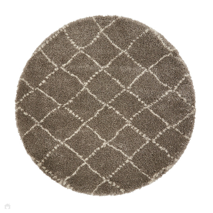 Royal Nomadic 5413 Tappeto rotondo moderno geometrico con diamanti morbido peluche Boho Shaggy grigio/crema