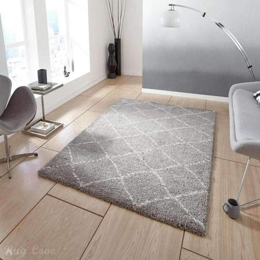 Royal Nomadic 5413 Tappeto moderno geometrico con diamanti morbido peluche Boho Shaggy grigio/crema