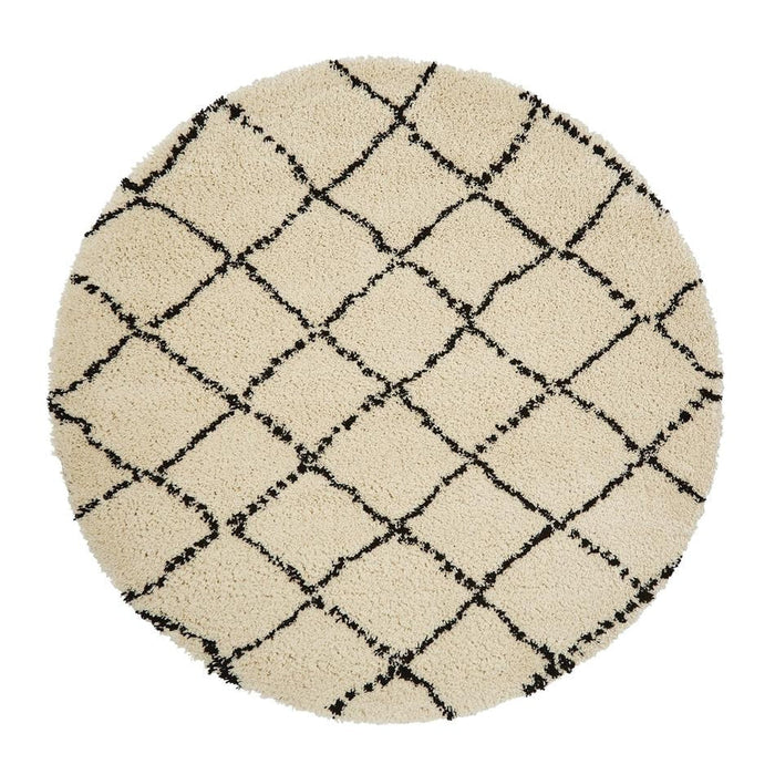 Royal Nomadic 5413 Modern Geometric Diamond Soft Plush Boho Shaggy Ivory/Black Rug