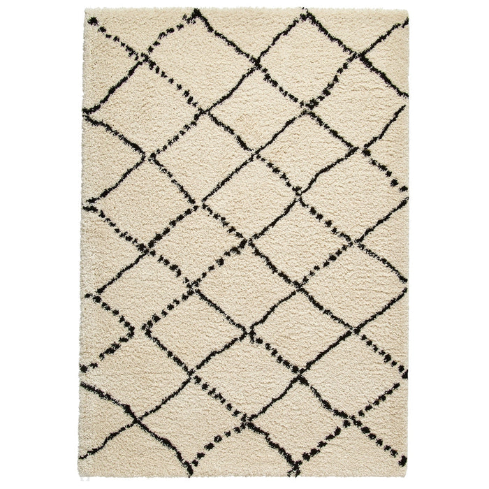 Royal Nomadic 5413 Modern Geometric Diamond Soft Plush Boho Shaggy Ivory/Black Rug