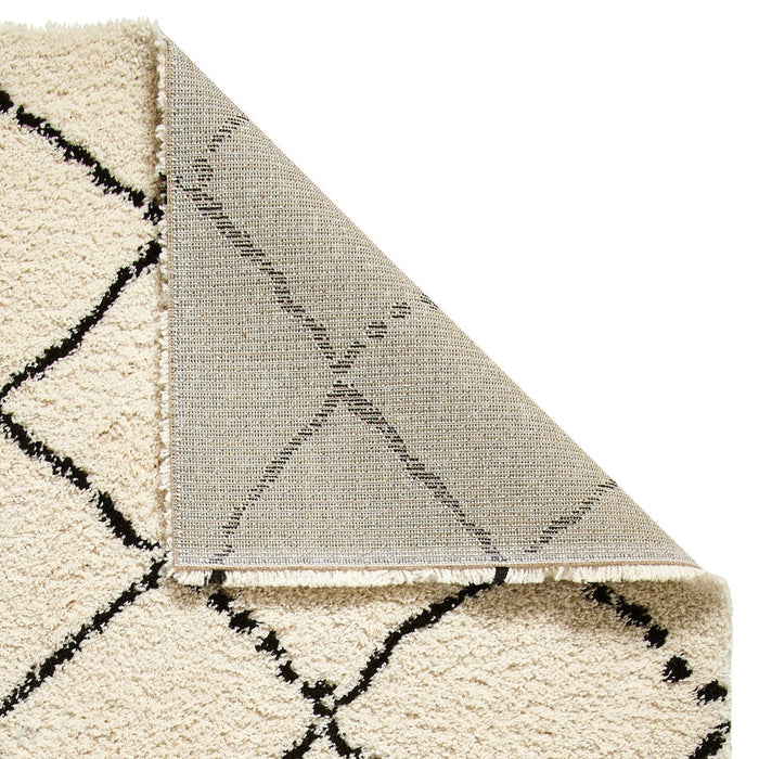 Royal Nomadic 5413 Modern Geometric Diamond Soft Plush Boho Shaggy Ivory/Black Rug