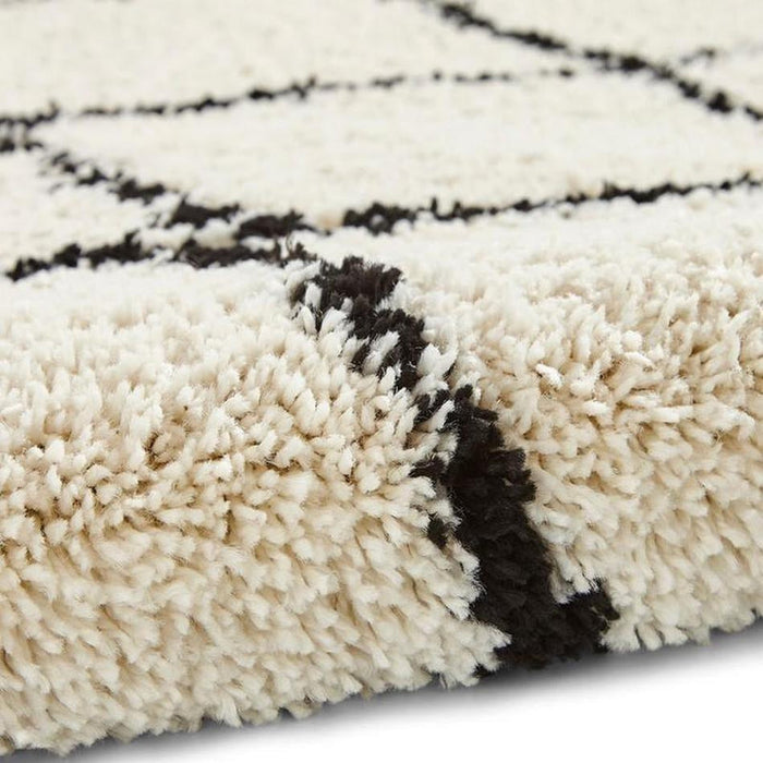 Royal Nomadic 5413 Modern Geometric Diamond Soft Plush Boho Shaggy Ivory/Black Rug