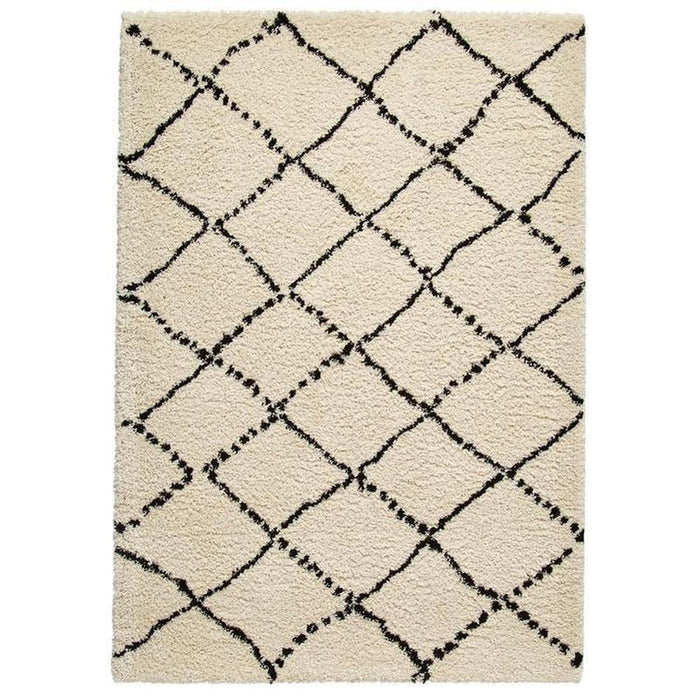 Royal Nomadic 5413 Modern Geometric Diamond Soft Plush Boho Shaggy Ivory/Black Rug