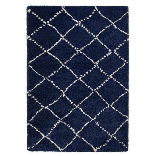 Royal Nomadic 5413 Tappeto moderno geometrico con diamanti morbido peluche Boho Shaggy Navy