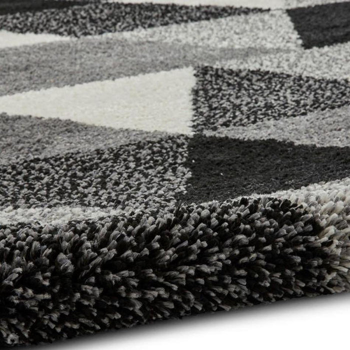 Royal Nomadic 7611 Modern Geometric Soft Plush Boho Shaggy Black/White Rug