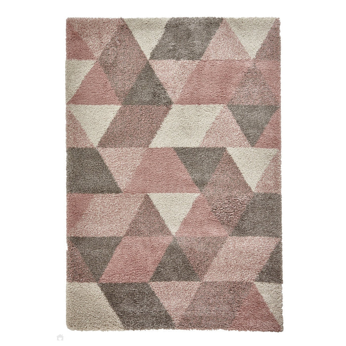 Royal Nomadic 7611 Modern Geometric Soft Plush Boho Shaggy Rose/Cream Rug