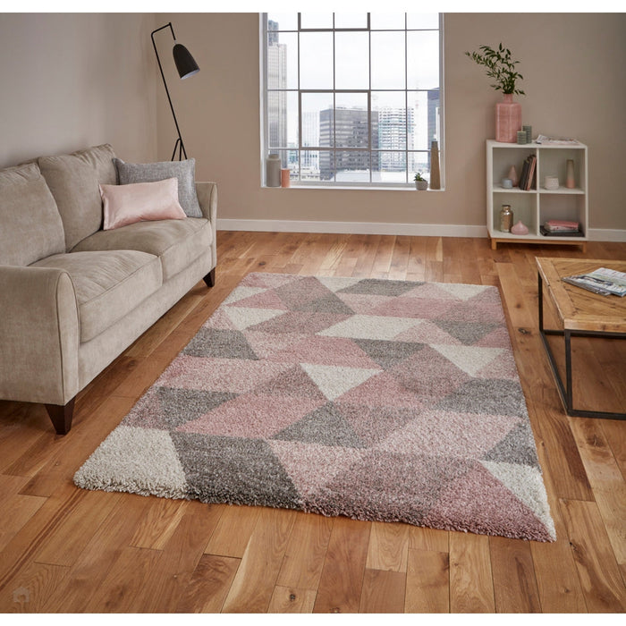 Royal Nomadic 7611 Modern Geometric Soft Plush Boho Shaggy Rose/Cream Rug