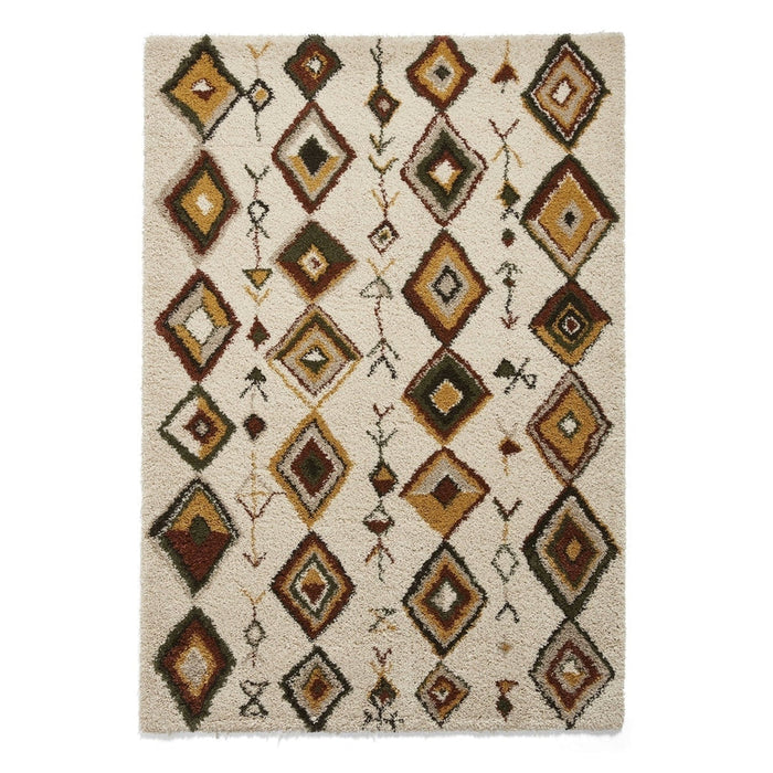 Royal Nomadic A636 Modern Moroccan Diamond Soft Plush Boho Shaggy Beige/Multicolour Rug