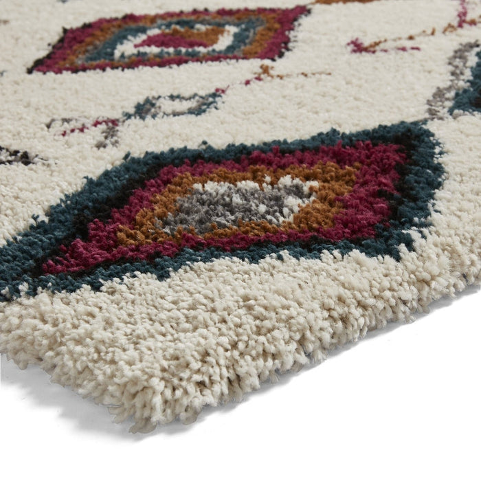 Royal Nomadic A636 Modern Moroccan Diamond Soft Plush Boho Shaggy Cream/Multicolour Rug