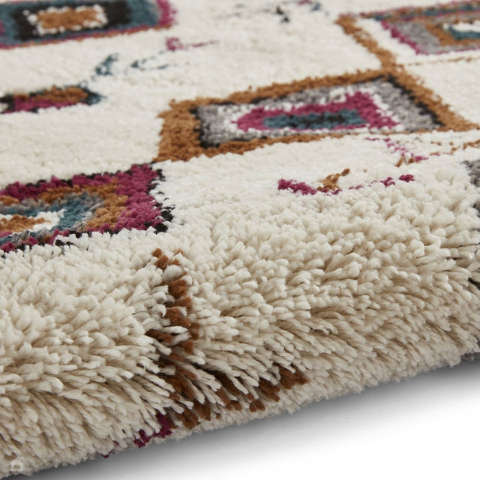 Royal Nomadic A636 Modern Moroccan Diamond Soft Plush Boho Shaggy Cream/Multicolour Rug