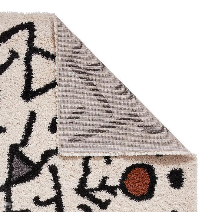 Royal Nomadic A637 Modern Abstract Soft Plush Boho Shaggy Cream/Black/Multicolour Rug