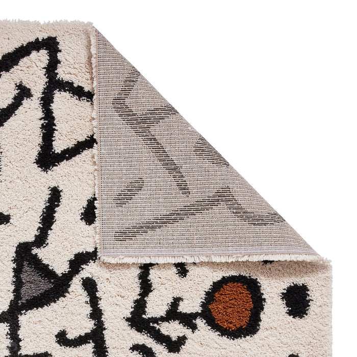 Royal Nomadic A637 Modern Abstract Soft Plush Boho Shaggy Cream/Black/Multicolour Rug