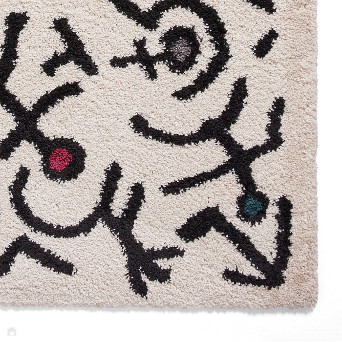 Royal Nomadic A637 Modern Abstract Soft Plush Boho Shaggy Cream/Black/Multicolour Rug