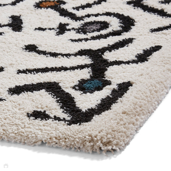 Royal Nomadic A637 Modern Abstract Soft Plush Boho Shaggy Cream/Black/Multicolour Rug