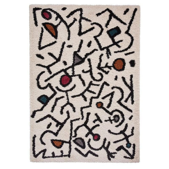 Royal Nomadic A637 Modern Abstract Soft Plush Boho Shaggy Cream/Black/Multicolour Rug