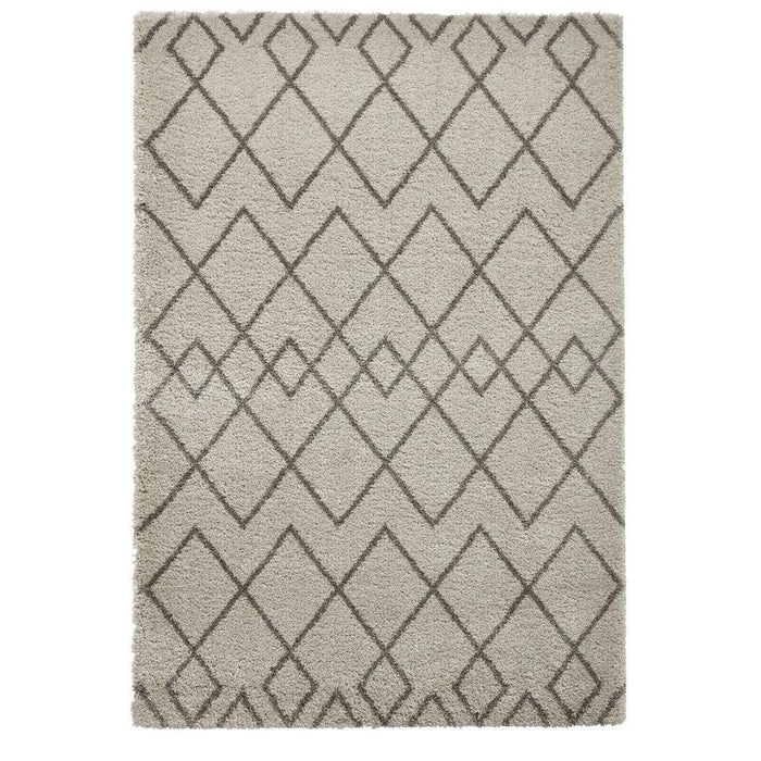 Royal Nomadic A638 Modern Geometric Diamond Soft Plush Boho Shaggy Cream/Grey Rug