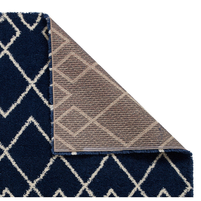 Royal Nomadic A638 Modern Geometric Diamond Soft Plush Boho Shaggy Navy Rug