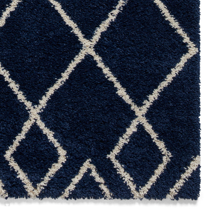 Royal Nomadic A638 Modern Geometric Diamond Soft Plush Boho Shaggy Navy Rug