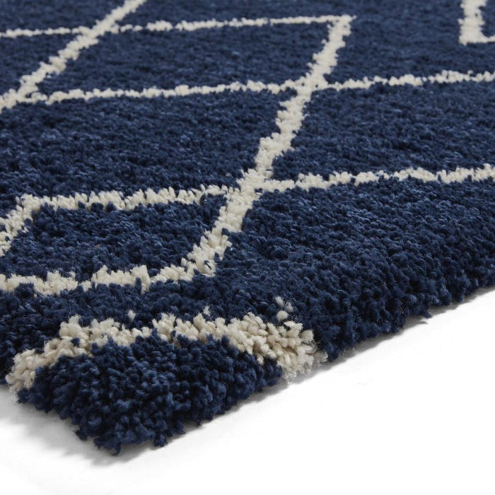 Royal Nomadic A638 Modern Geometric Diamond Soft Plush Boho Shaggy Navy Rug