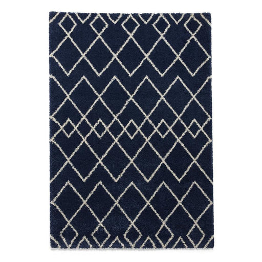 Royal Nomadic A638 Modern Geometric Diamond Soft Plush Boho Shaggy Navy Rug