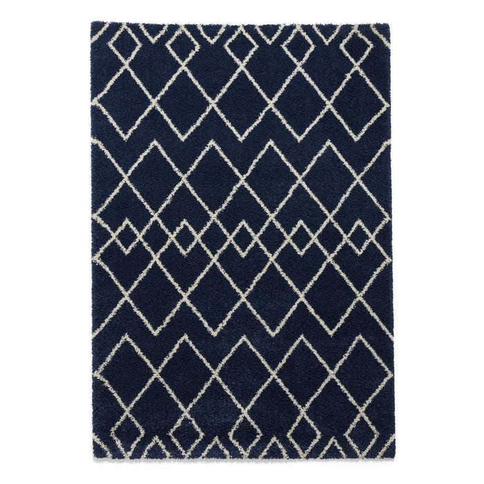 Royal Nomadic A638 Modern Geometric Diamond Soft Plush Boho Shaggy Navy Rug