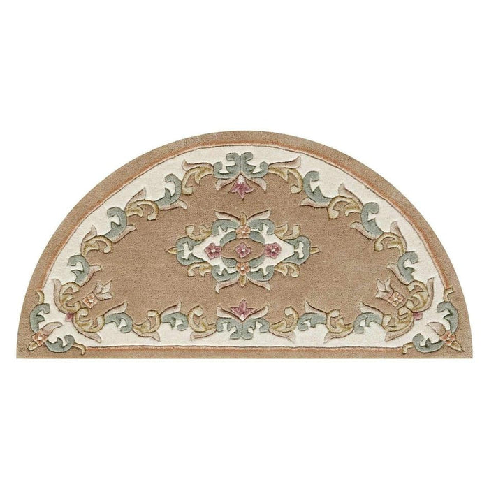 Royal Traditional Floral Aubusson Medallion Border Oriental Chinese Style Hand-Carved Hi-Low Textured Wool Beige Rug