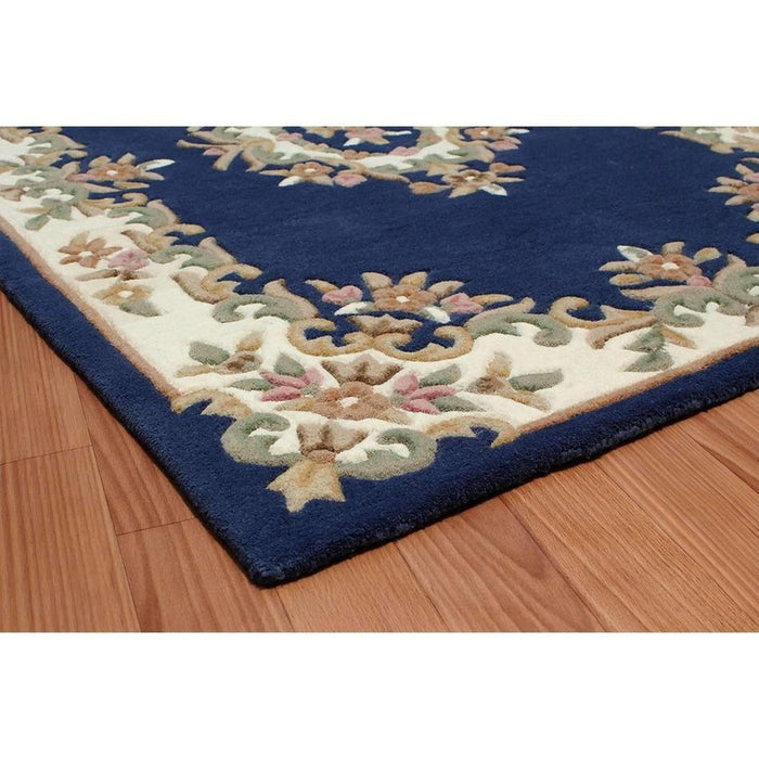 Koninklijke traditionele bloemen Aubusson medaillonrand Oosterse Chinese stijl met de hand gesneden hoog-laag getextureerd wollen blauw tapijt