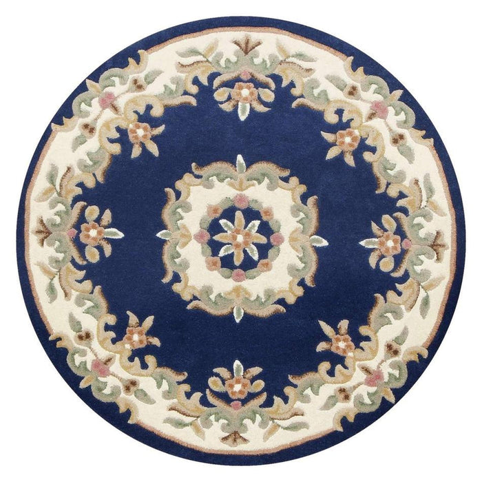 Koninklijke traditionele bloemen Aubusson medaillonrand Oosterse Chinese stijl met de hand gesneden hoog-laag getextureerd wollen blauw tapijt