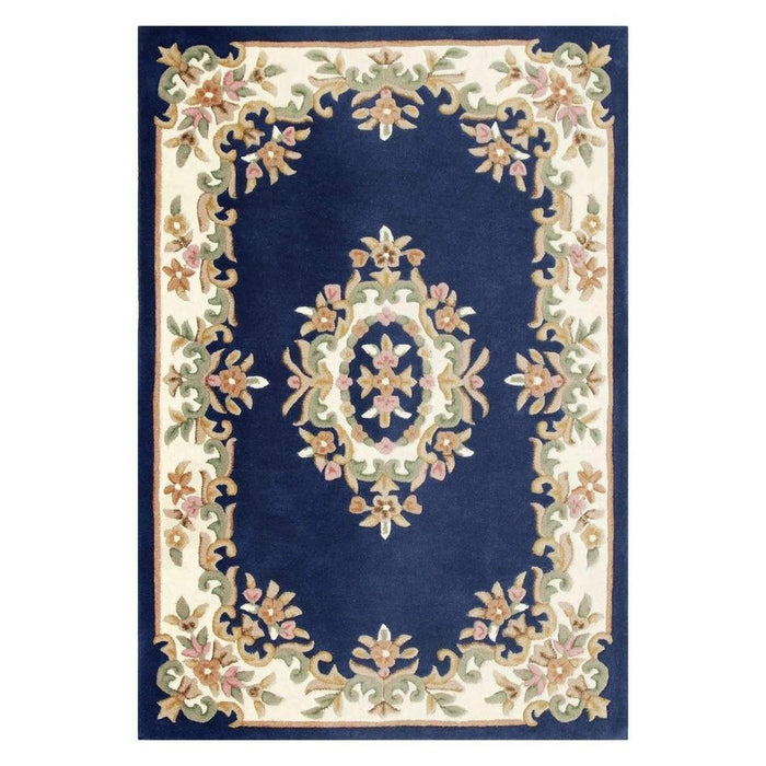 Koninklijke traditionele bloemen Aubusson medaillonrand Oosterse Chinese stijl met de hand gesneden hoog-laag getextureerd wollen blauw tapijt