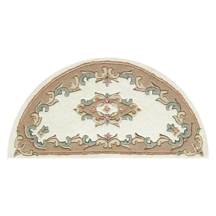 Royal Traditional Floral Aubusson Medallion Border Oriental Chinese Style Hand-Carved Hi-Low Textured Wool Cream/Beige Half Moon Rug