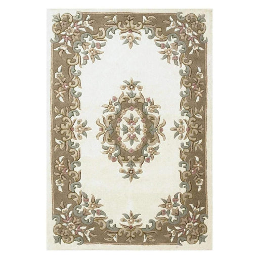 Koninklijke traditionele bloemen Aubusson medaillonrand Oosterse Chinese stijl met de hand gesneden hoog-laag getextureerd wollen crème/beige vloerkleed