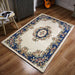 Royal Traditional Floral Aubusson Medallion Border Oriental Chinese Style Hand-Carved Hi-Low Textured Wool Cream/Blue Rug