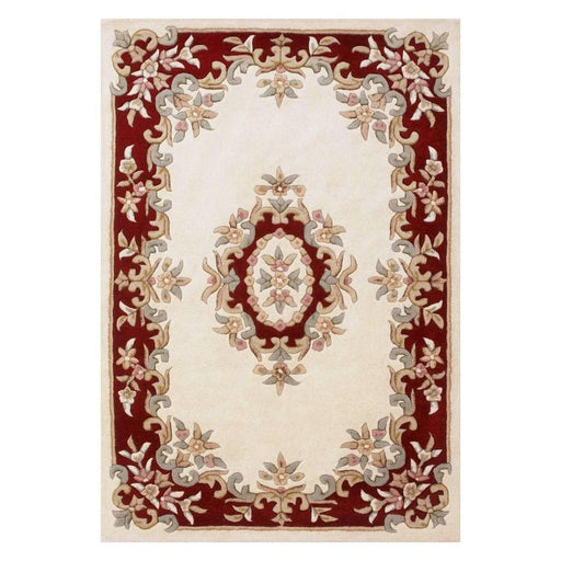 Koninklijke traditionele bloemen Aubusson medaillonrand Oosterse Chinese stijl met de hand gesneden hoog-laag getextureerde wol crème/rood vloerkleed