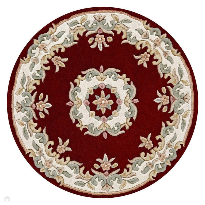 Koninklijke traditionele bloemen Aubusson medaillonrand Oosterse Chinese stijl met de hand gesneden hoog-laag getextureerd wollen rood rond tapijt