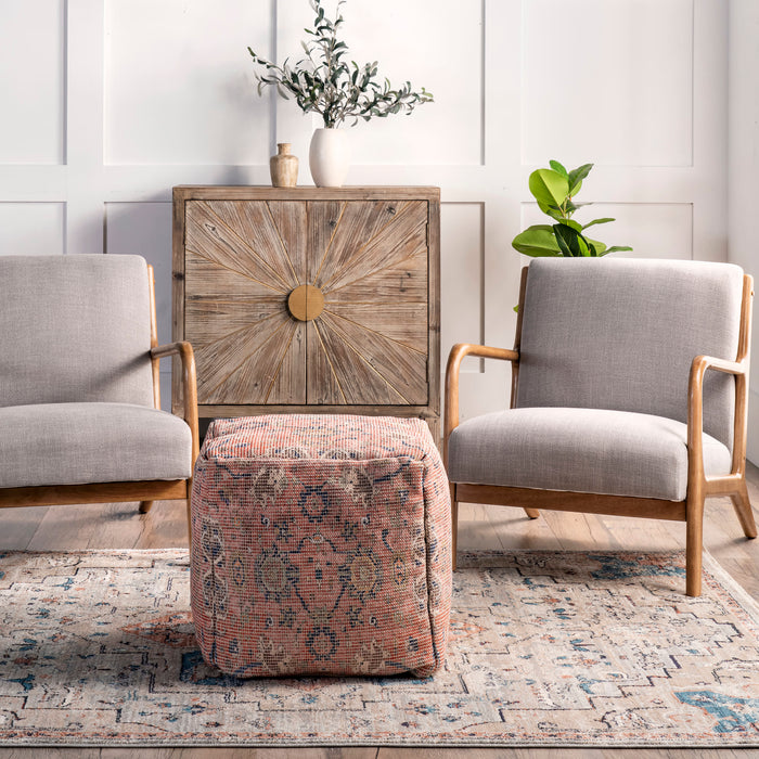 Rust Cotton Ottoman Pouf 50 cm x 50 cm