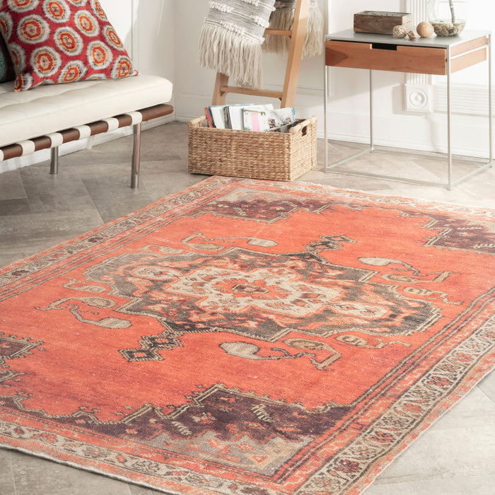 Rust Flatweave Rug Machine Washable For Families
