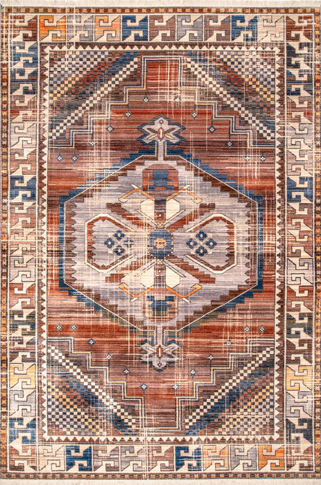 Rust Medallion Tassel Area Rug 160 cm