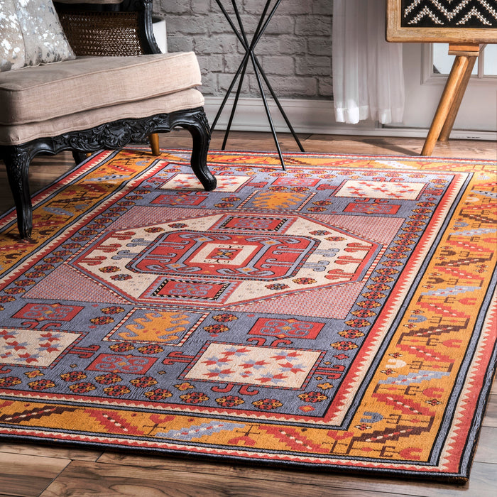 Rust Octagon Medallion Area Rug 50 cm x 80 cm