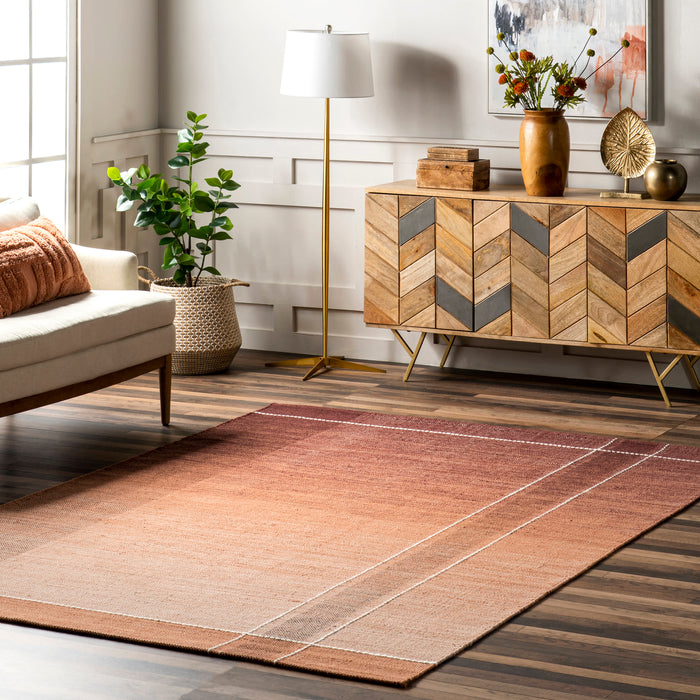 Rust Ombre Plaid Area Rug in Wool and Cotton Blend