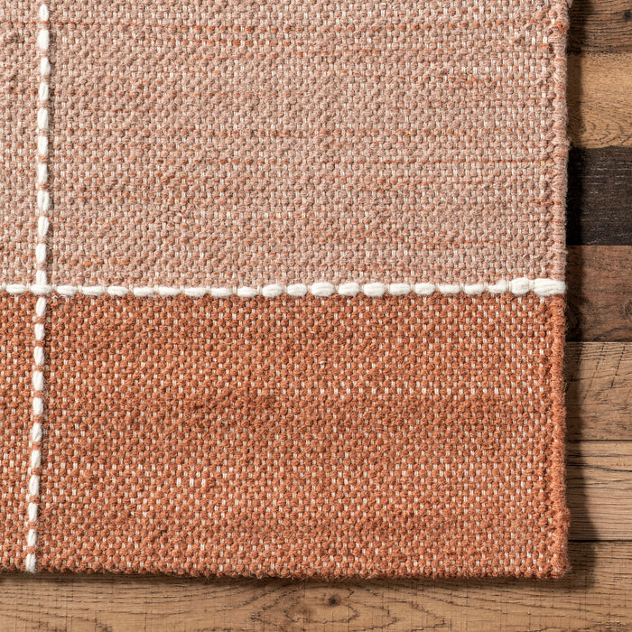 Rust Ombre Plaid Area Rug in Wool and Cotton Blend