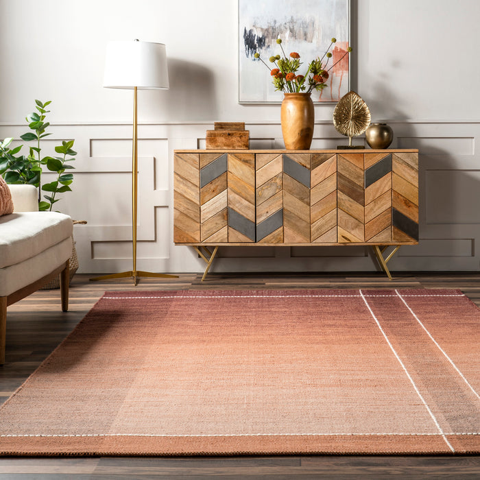 Rust Ombre Plaid Area Rug in Wool and Cotton Blend