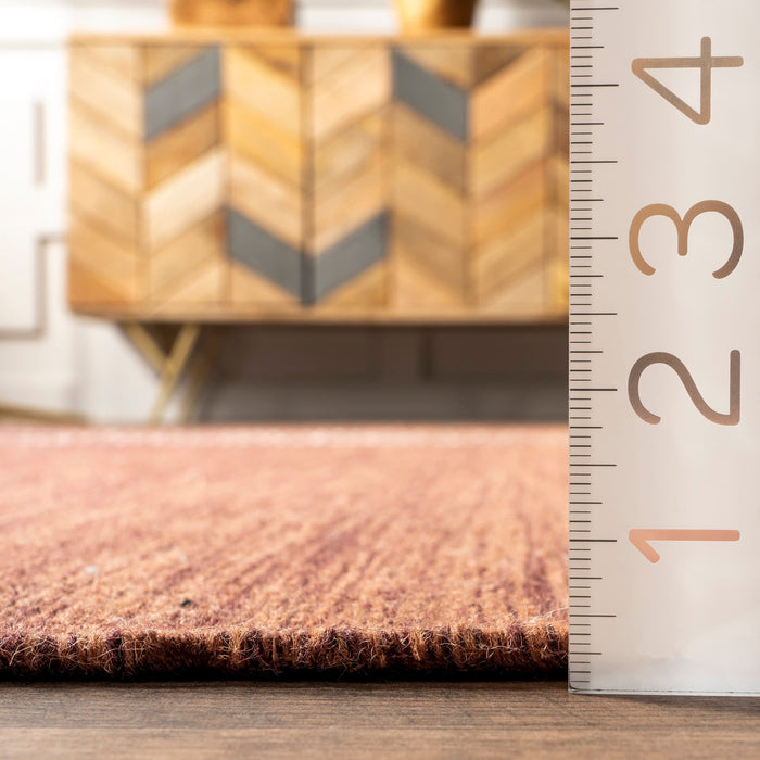 Rust Ombre Plaid Area Rug in Wool and Cotton Blend