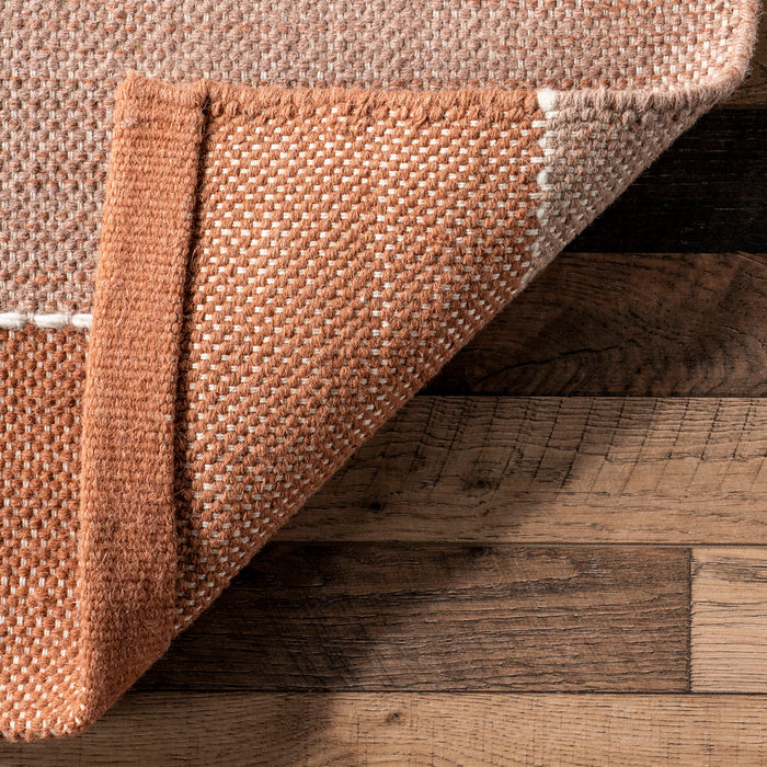 Rust Ombre Plaid Area Rug in Wool and Cotton Blend