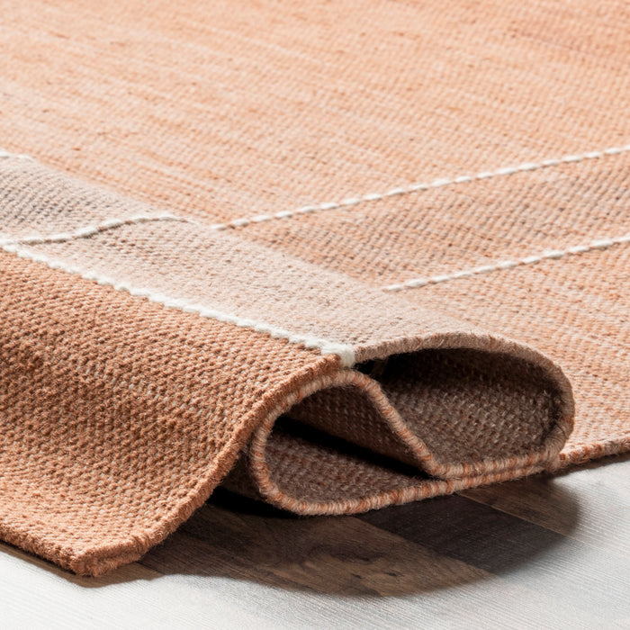 Rust Ombre Plaid Area Rug in Wool and Cotton Blend