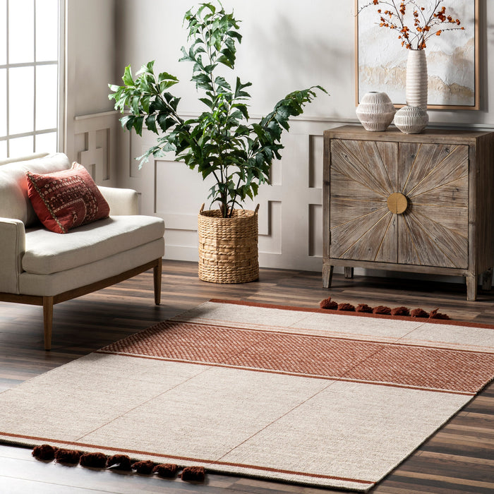 Rust Stripe Wool And Cotton Blend Area Rug