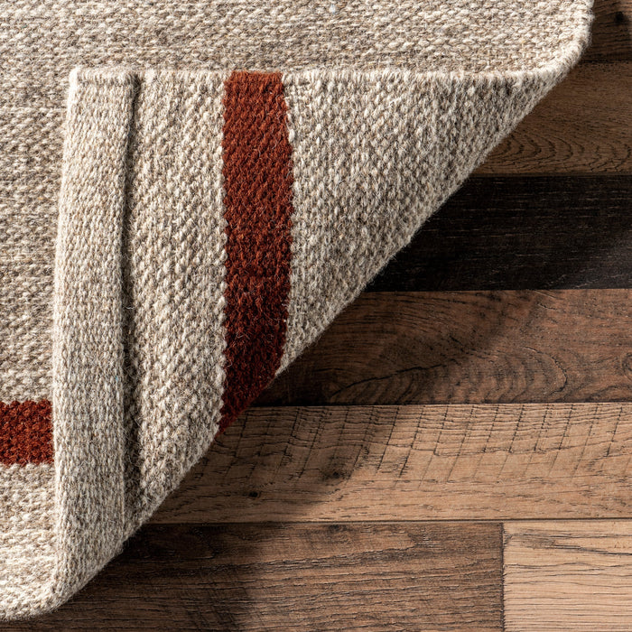 Rust Stripe Wool And Cotton Blend Area Rug