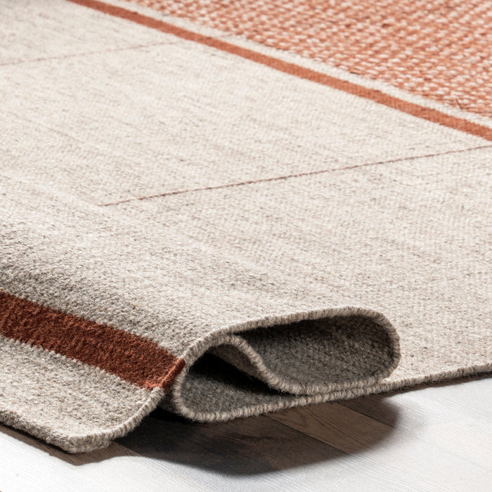 Rust Stripe Wool And Cotton Blend Area Rug