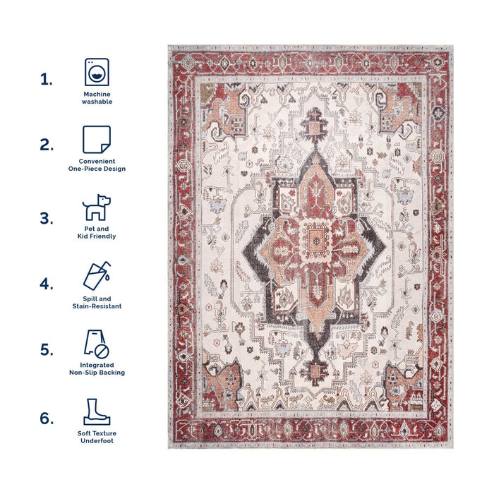 Rust Washable Area Rug for Busy Homes with Kids and Pets